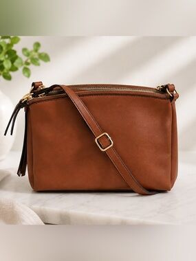 Nine West Levona A-List Crossbody Bag Cognac Brown Vegan Leather